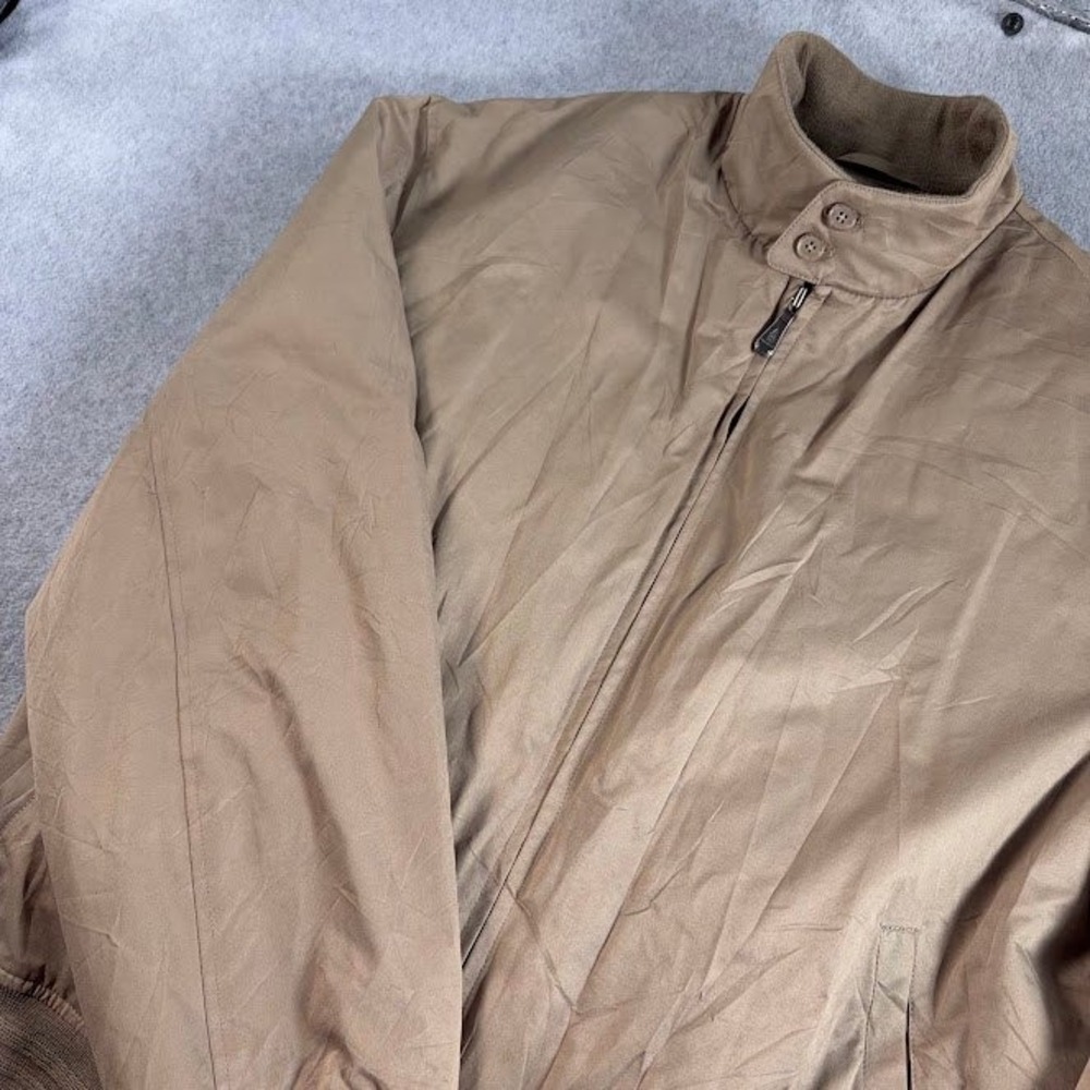 London Fog Harrington Bomber Jacket Mens L Tan Solid Zip Mock Neck Ribbed Trim